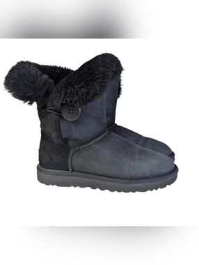UGG Charcoal Black Shearling Lined Suede Bailey Button Boots Size 7